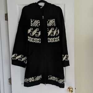 Free people zip up hooded long sweater with pocket